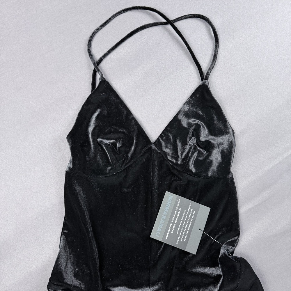 Norma Kamali Velvet Fishtail Jumpsuit Black S/36 Backless Adjustable Straps - Picture 9 of 14